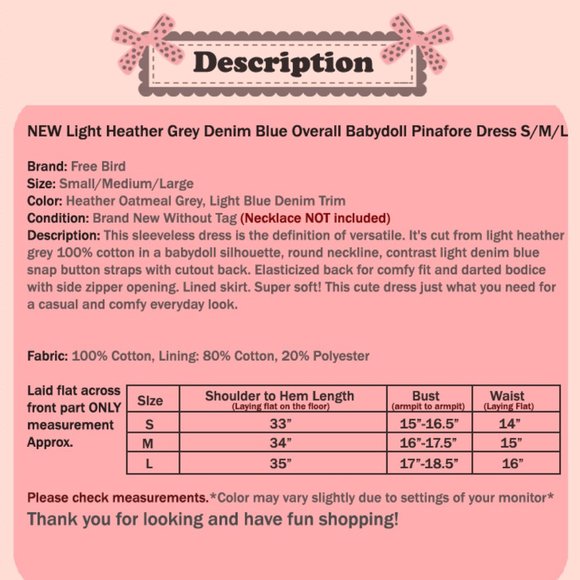 Heather Grey Denim Blue Cotton Cute Pinafore Dress - Picture 8 of 8